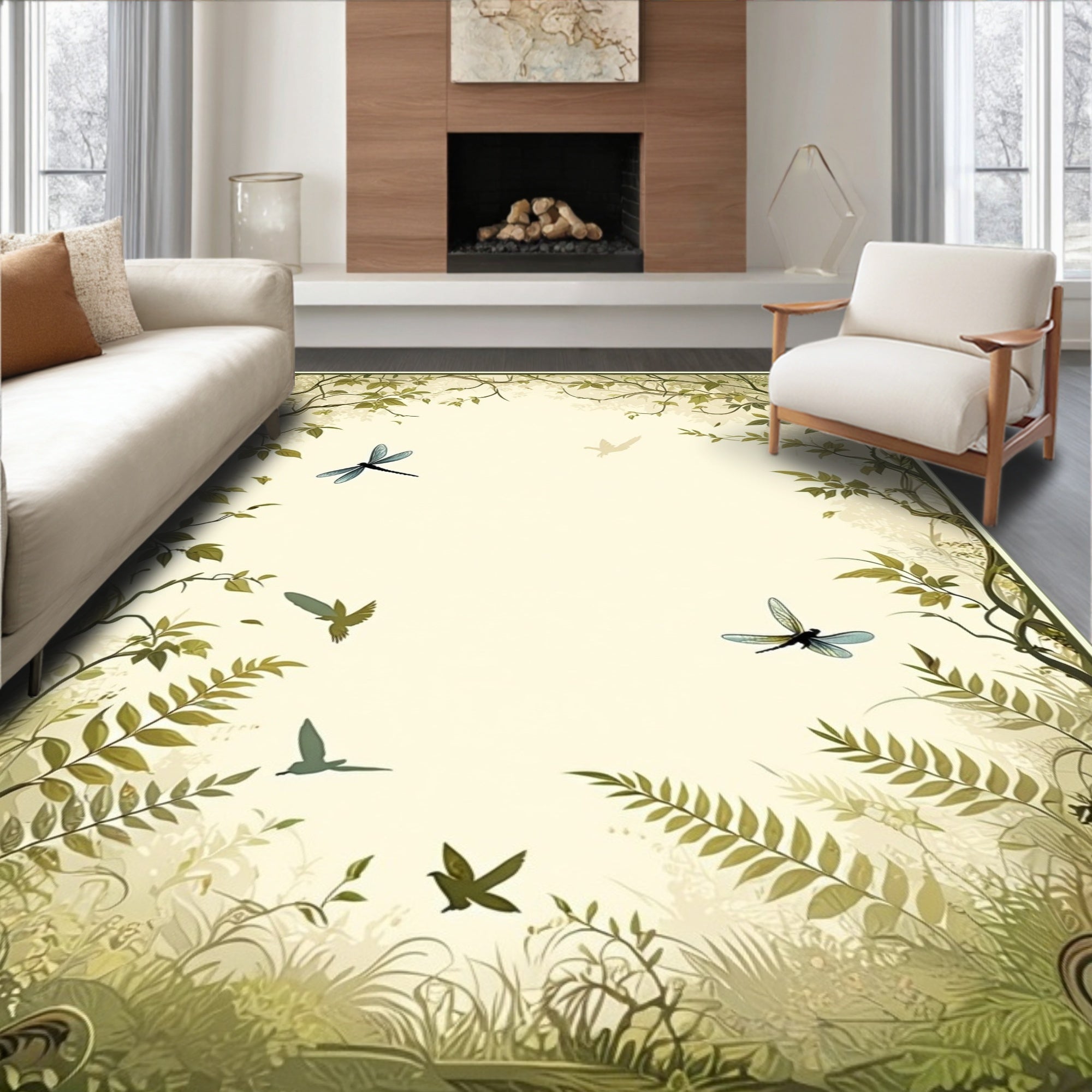 Enchanted Forest Dragonfly and Birds Design Rug