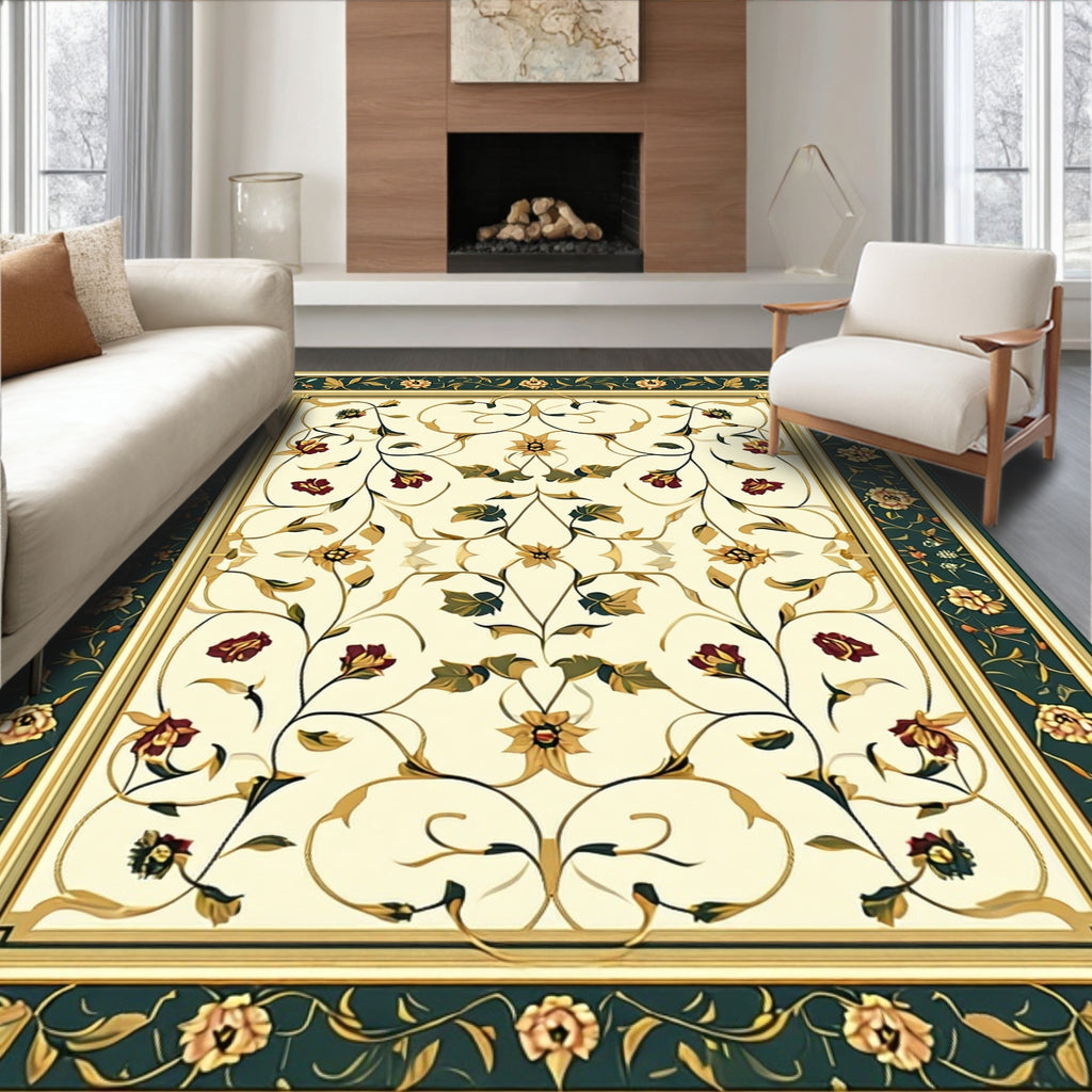 Luxe Floral Vine Cream Green Rug