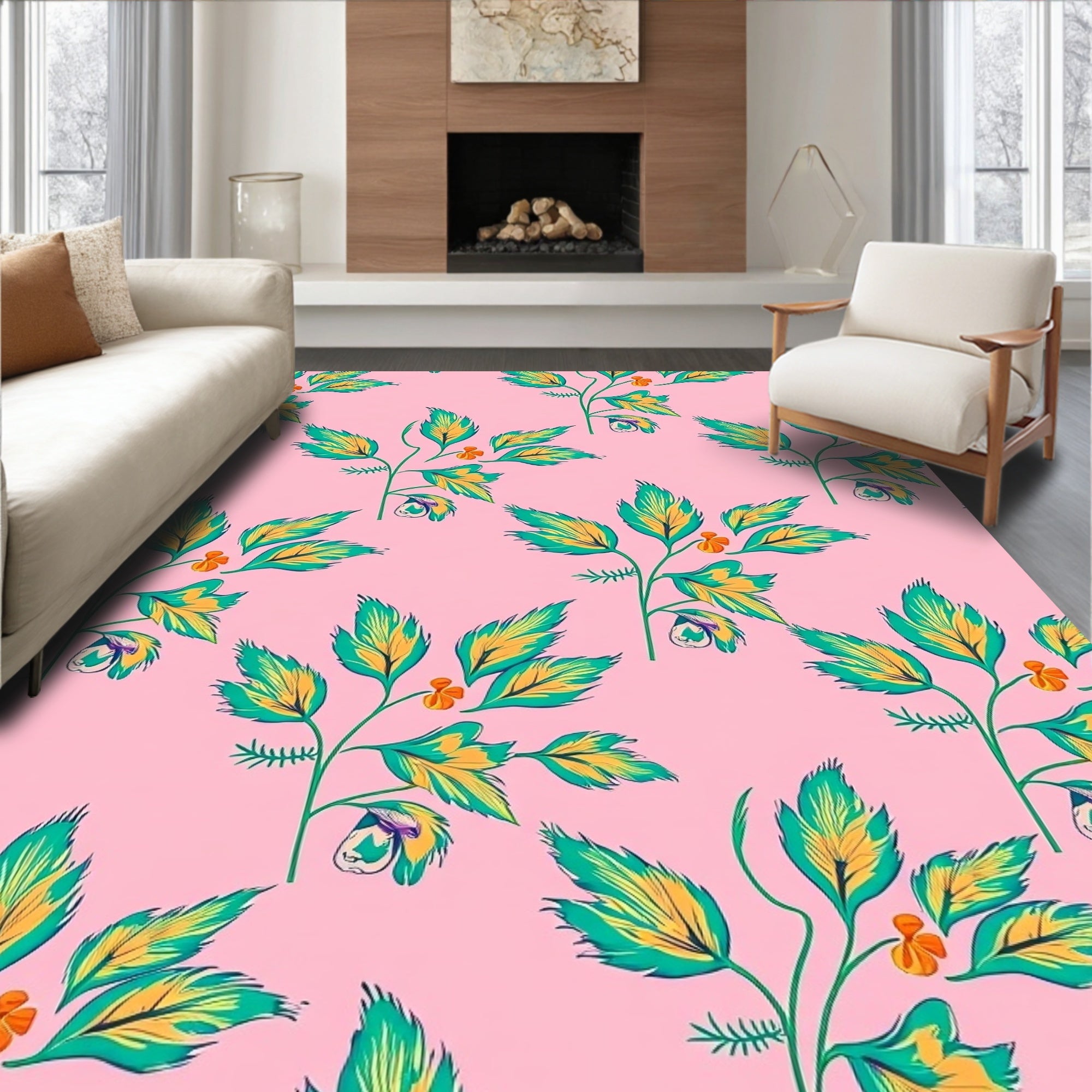 Botanical Branch Art Deco Pattern Rug