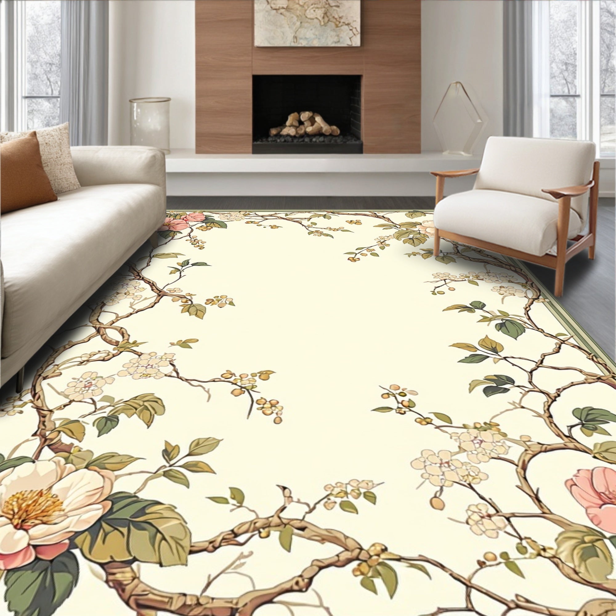 Vintage Floral Branch Design Rug