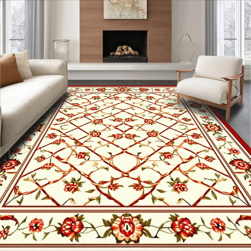 Ornate Floral Lattice Pattern Rug