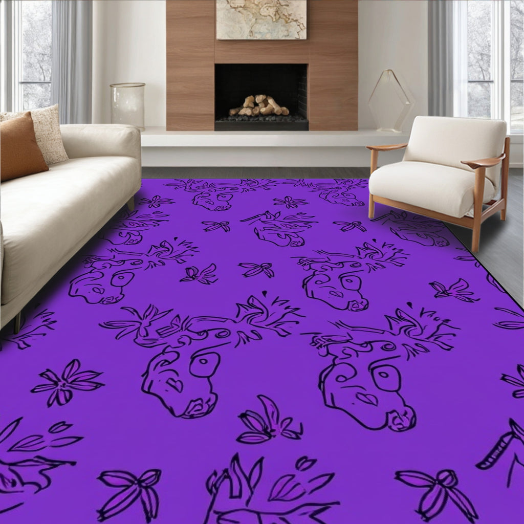 Whimsical Unicorn Floral Line Art Rug
