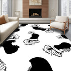 Bold Black White Floral Pattern Rug