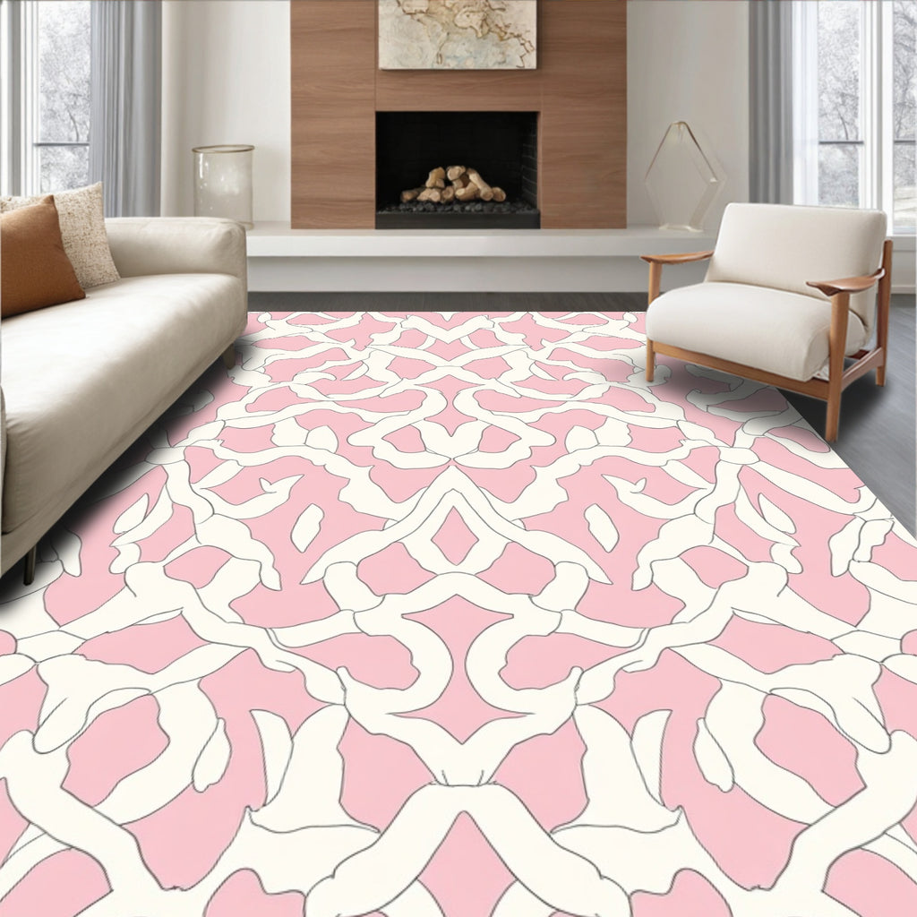 Pink Cream Abstract Organic Pattern Rug
