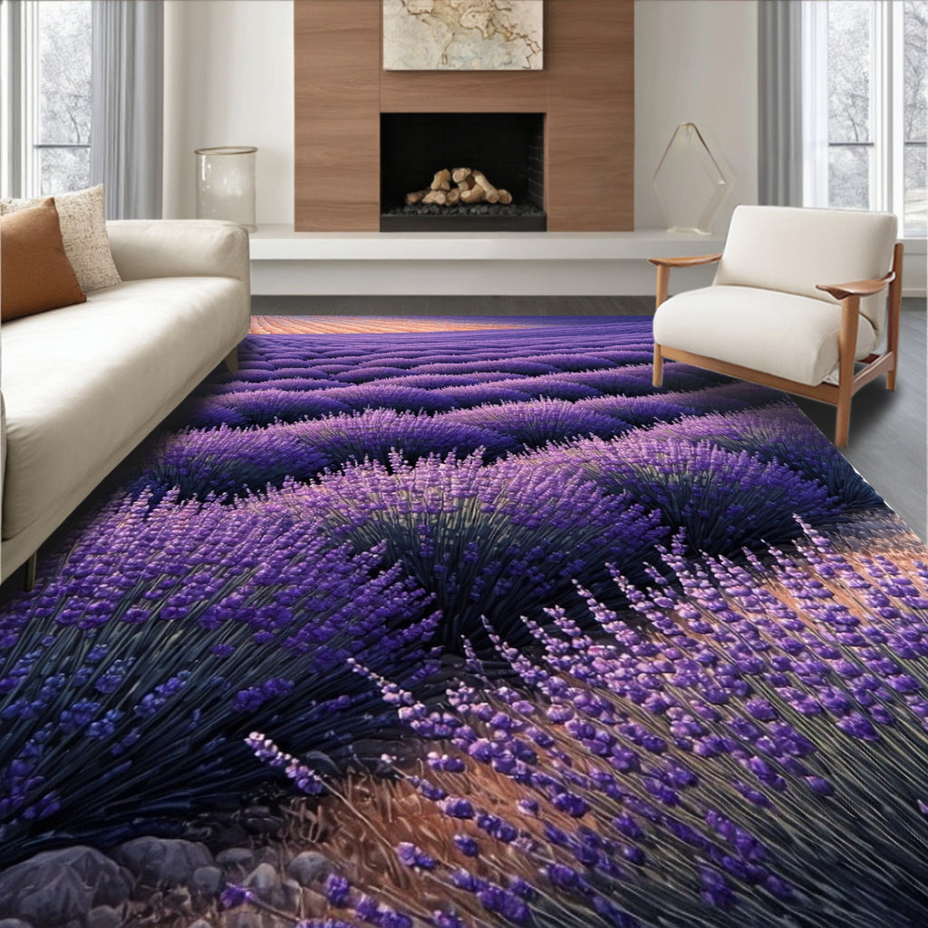 Purple Lavender Field Pattern Design Rug