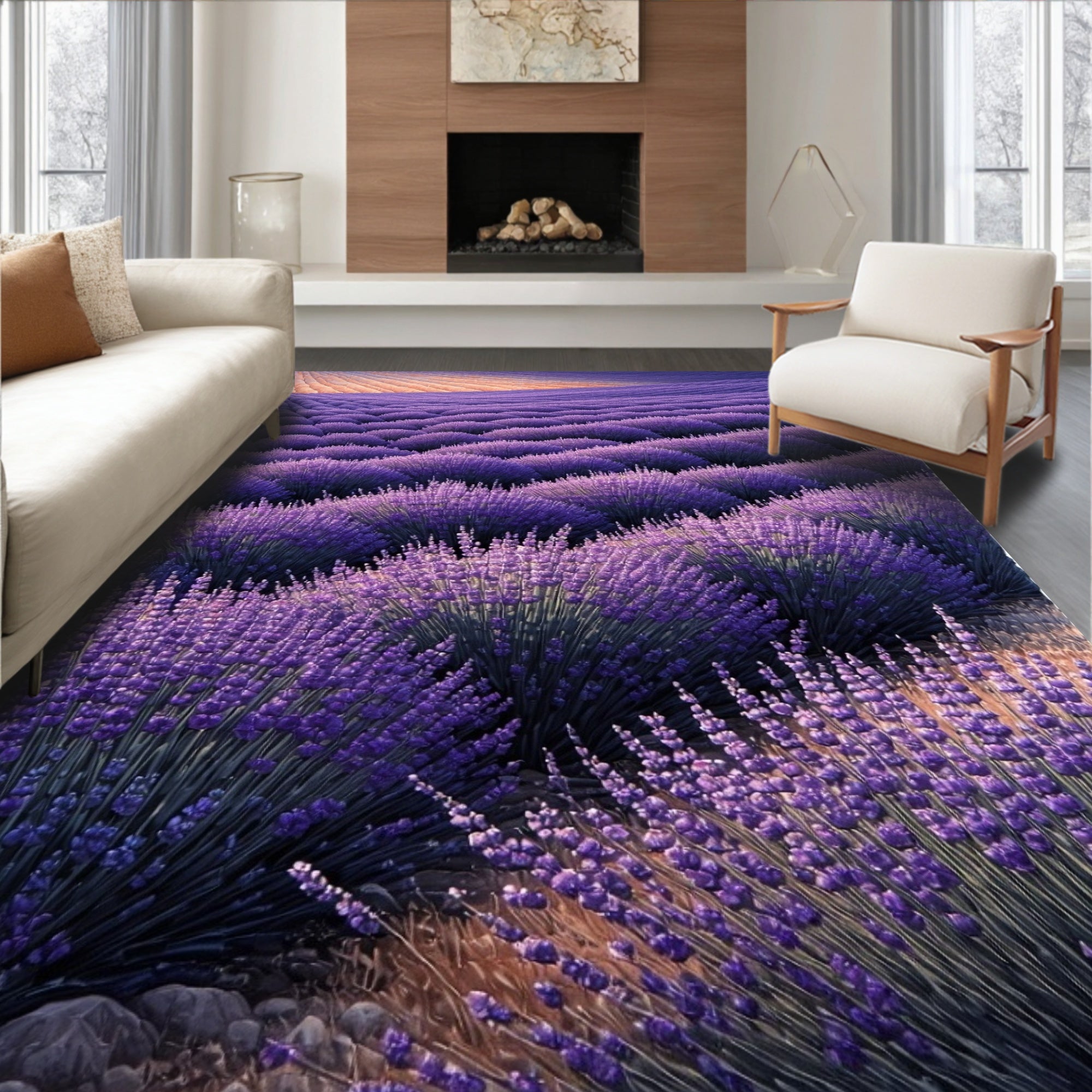 Purple Lavender Field Pattern Design Rug