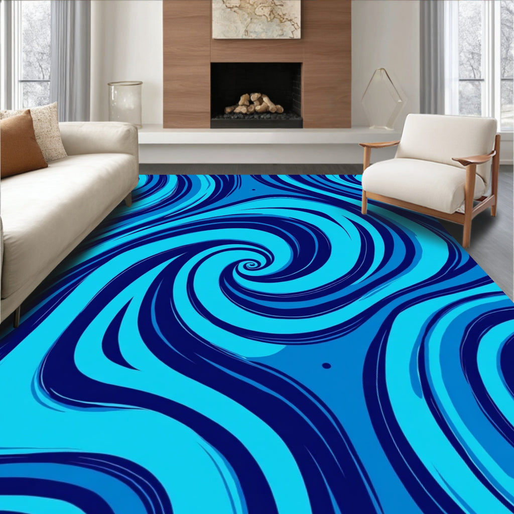 Azure Swirl Abstract Pattern Rug