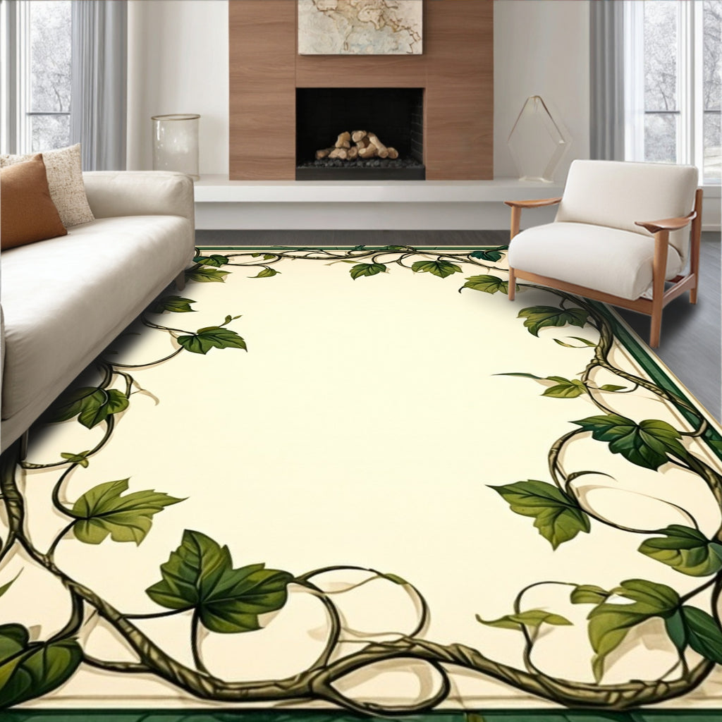Vine And Leaf Accented Border Rug