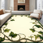 Vine And Leaf Accented Border Rug
