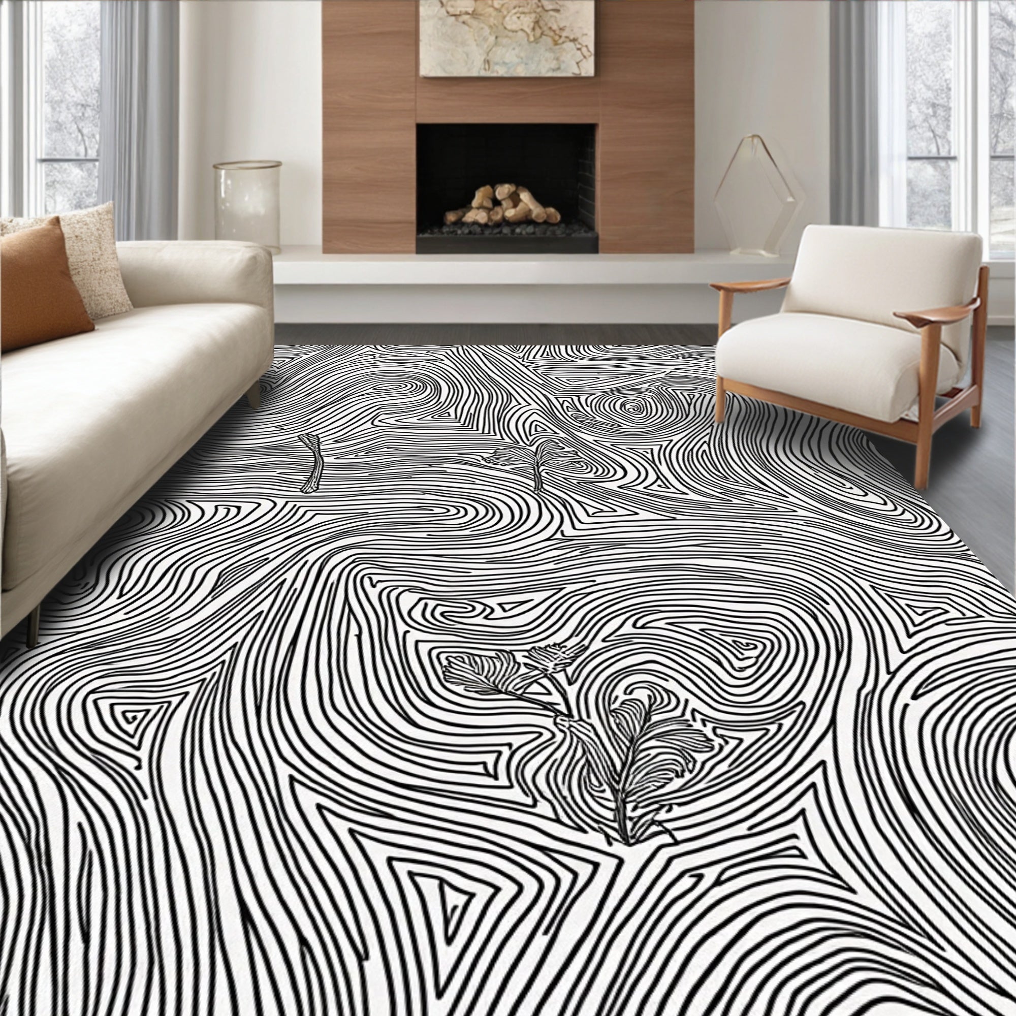 Abstract Swirls Botanical Pattern Rug