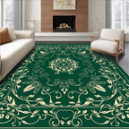 Elegant Floral Mandala Ivory And Emerald Rug