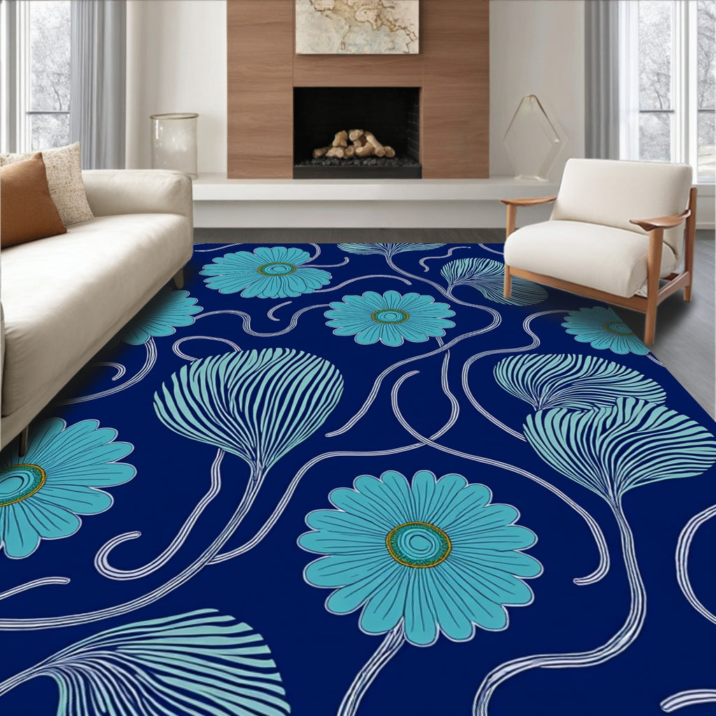 Turquoise Floral Vine Pattern Rug