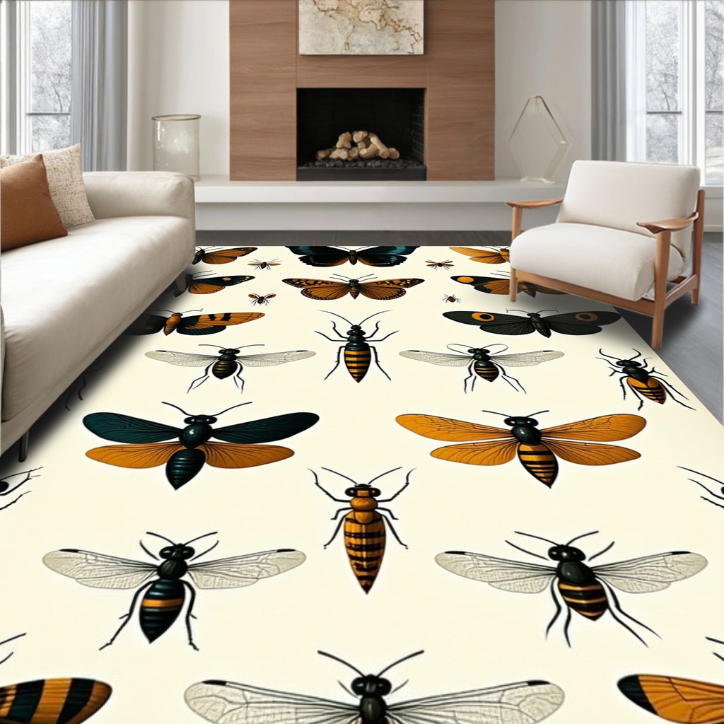 Vintage Insect Butterfly Motif Rug
