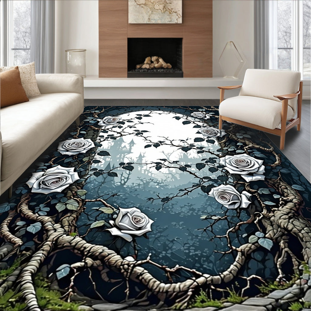 Gothic White Roses Archway Design Rug