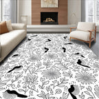 Charming Birds And Blossoms Line Art Rug