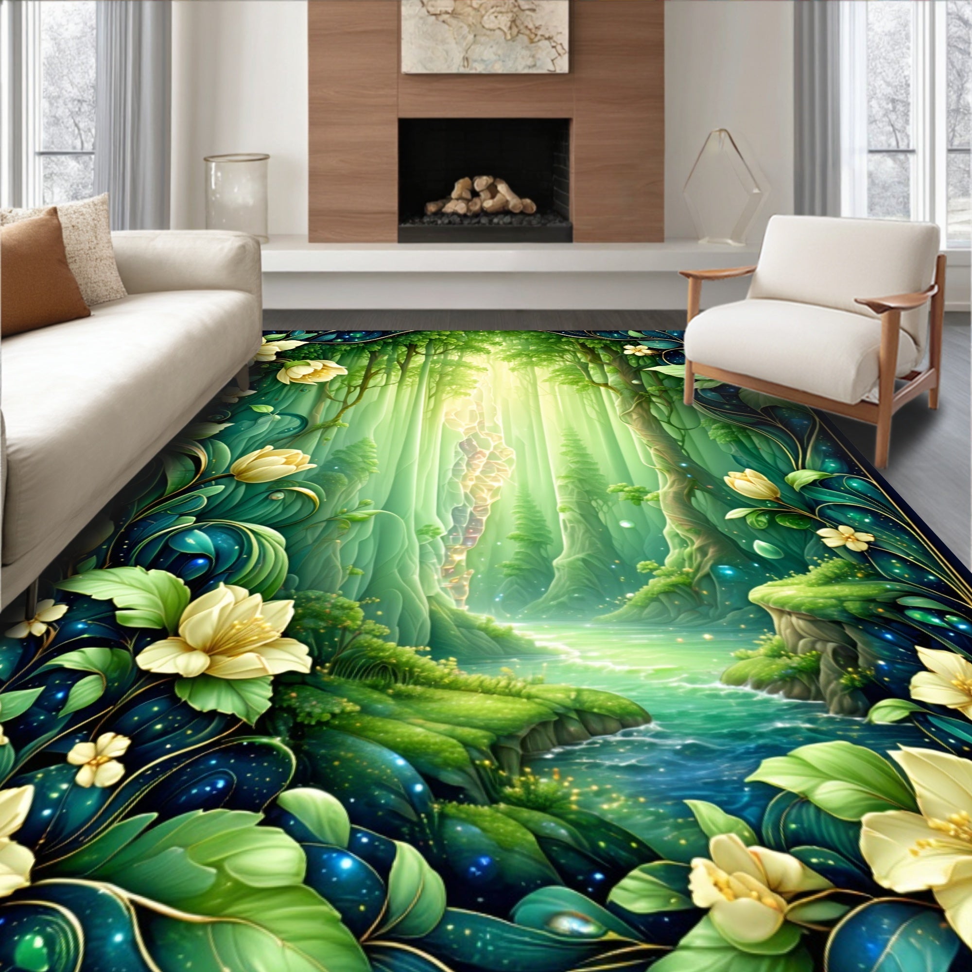 Enchanted Forest Floral Whimsical Pattern Rug