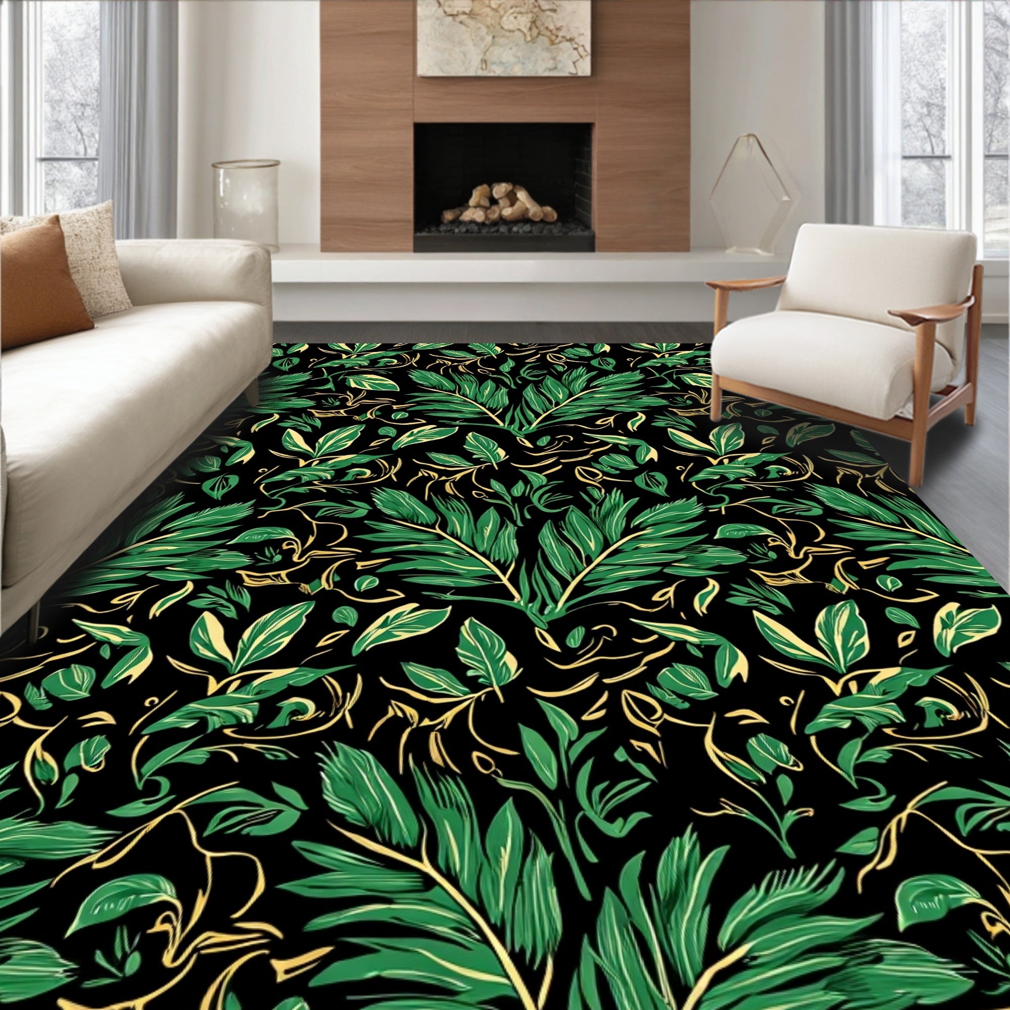 Exotic Green Leaf Pattern Design Rug