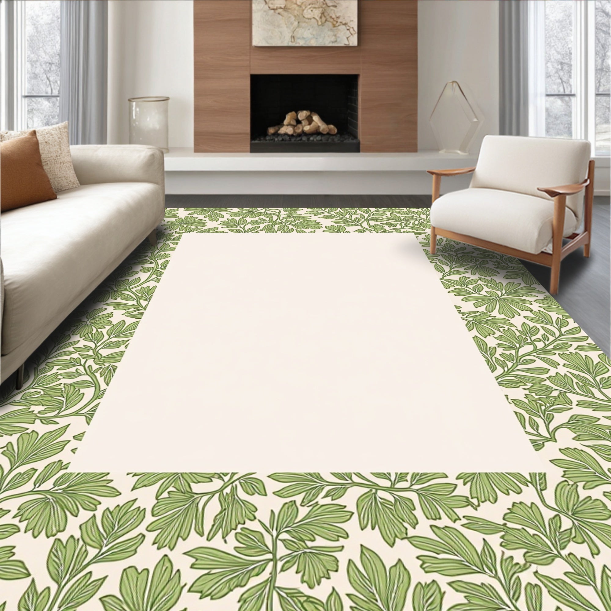 Green Leafy Vine Pattern Rug