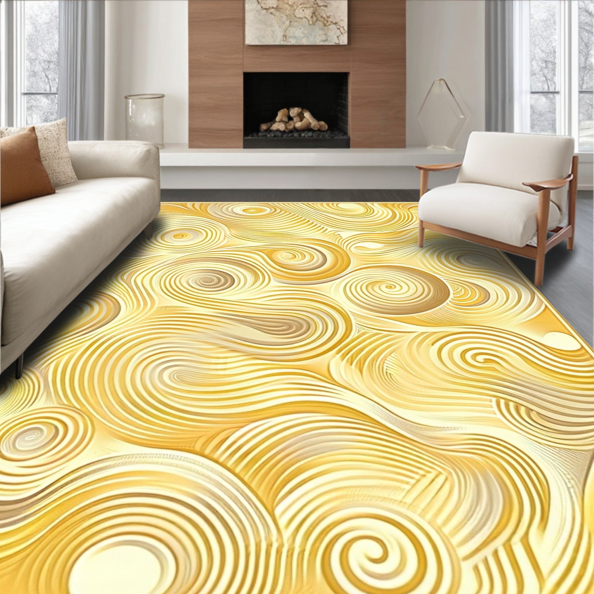 Golden Swirl Fluidic Abstract Design Rug