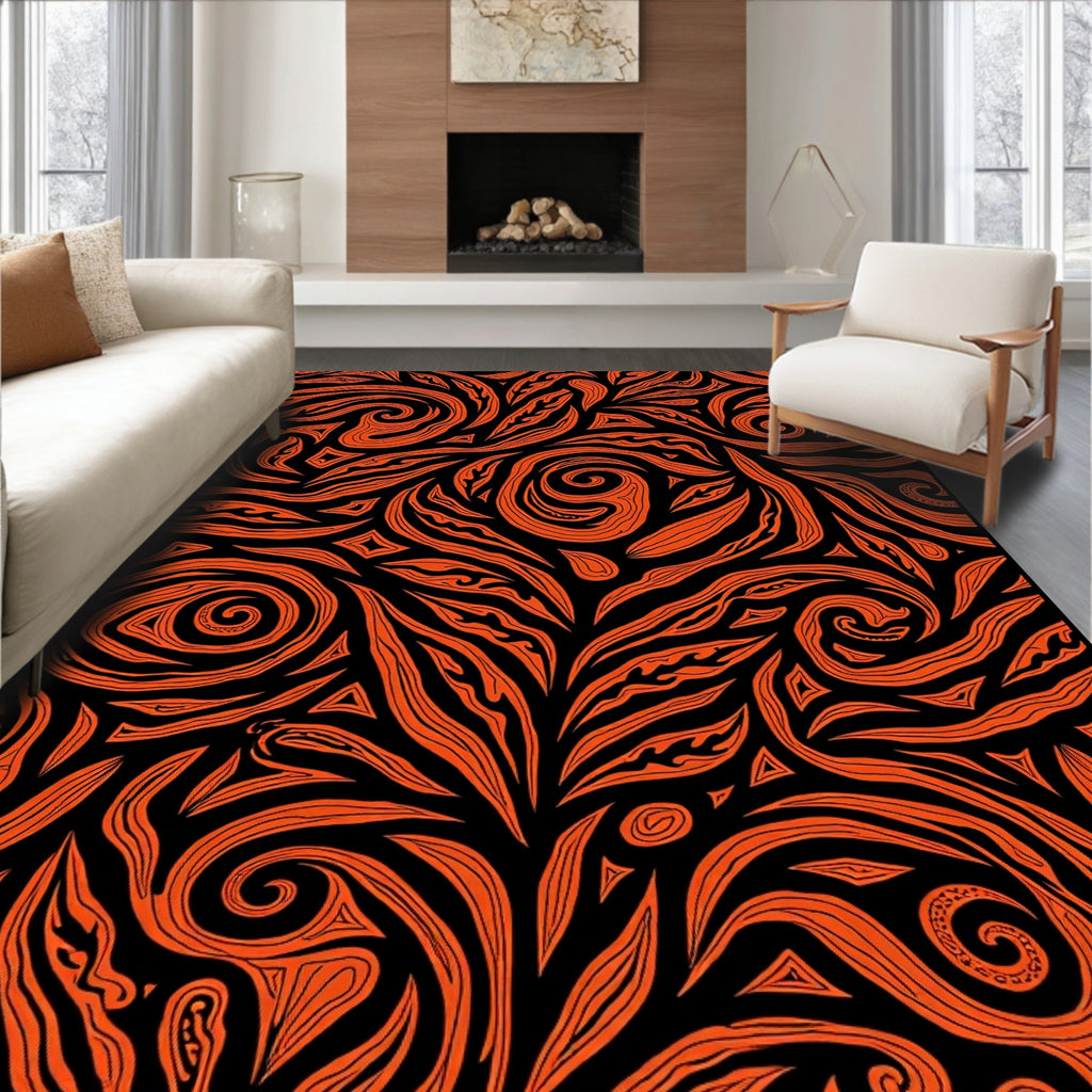 Dynamic Orange Swirl Abstract Pattern Rug