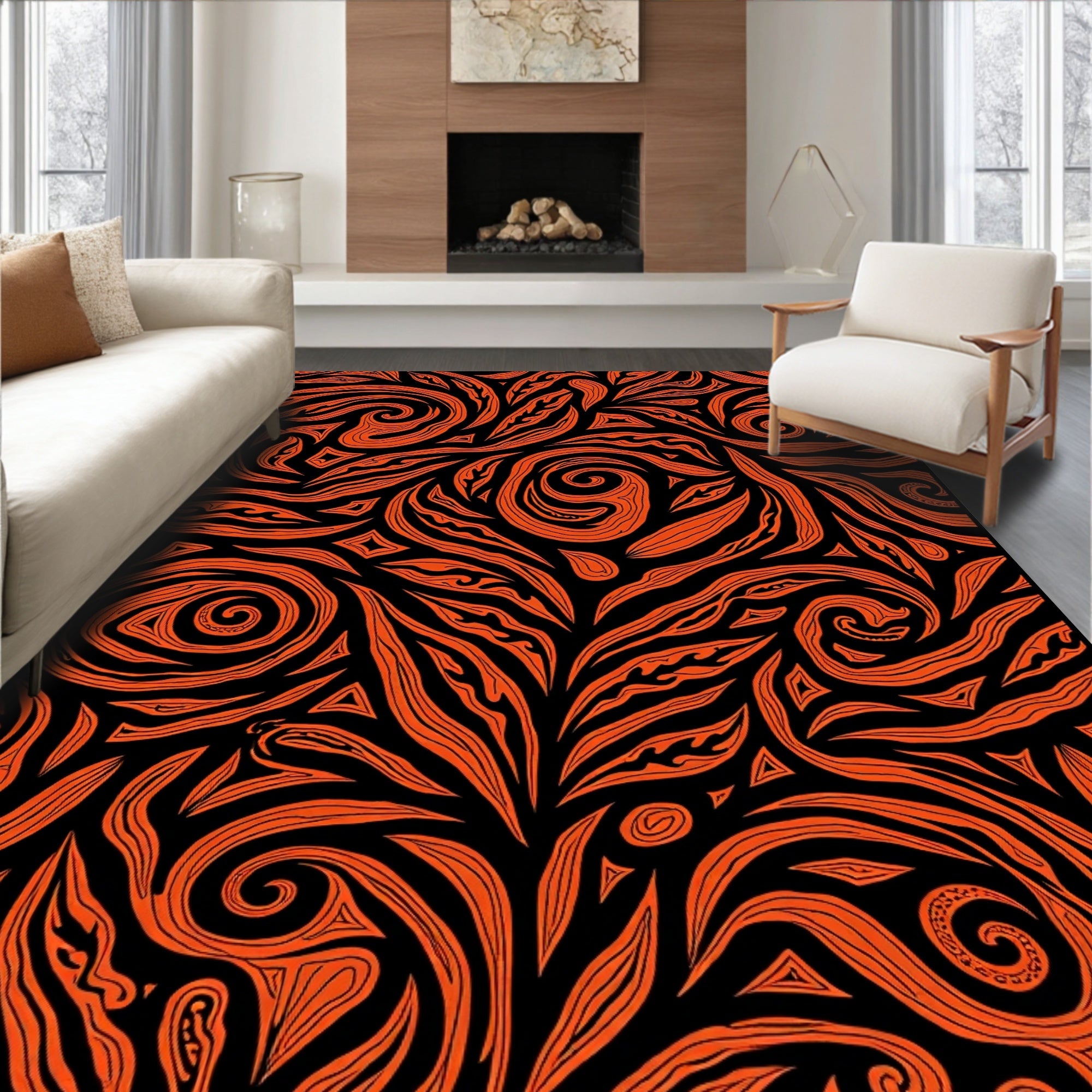 Dynamic Orange Swirl Abstract Pattern Rug