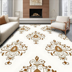 Ornate Brown Damask Pattern Rug