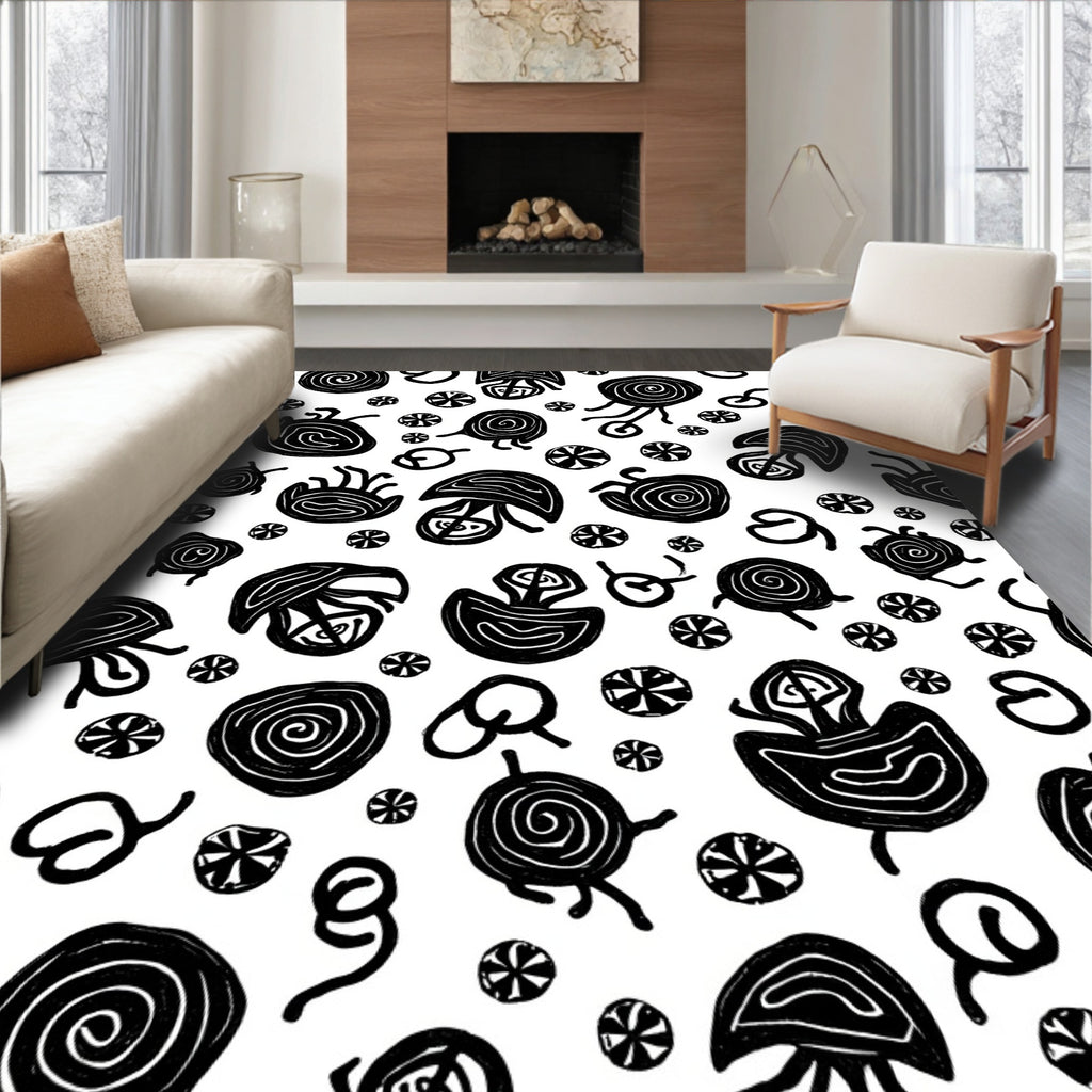 Tribal Jellyfish Swirl Pattern Rug