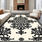 Black Ivory Ornate Floral Damask Rug