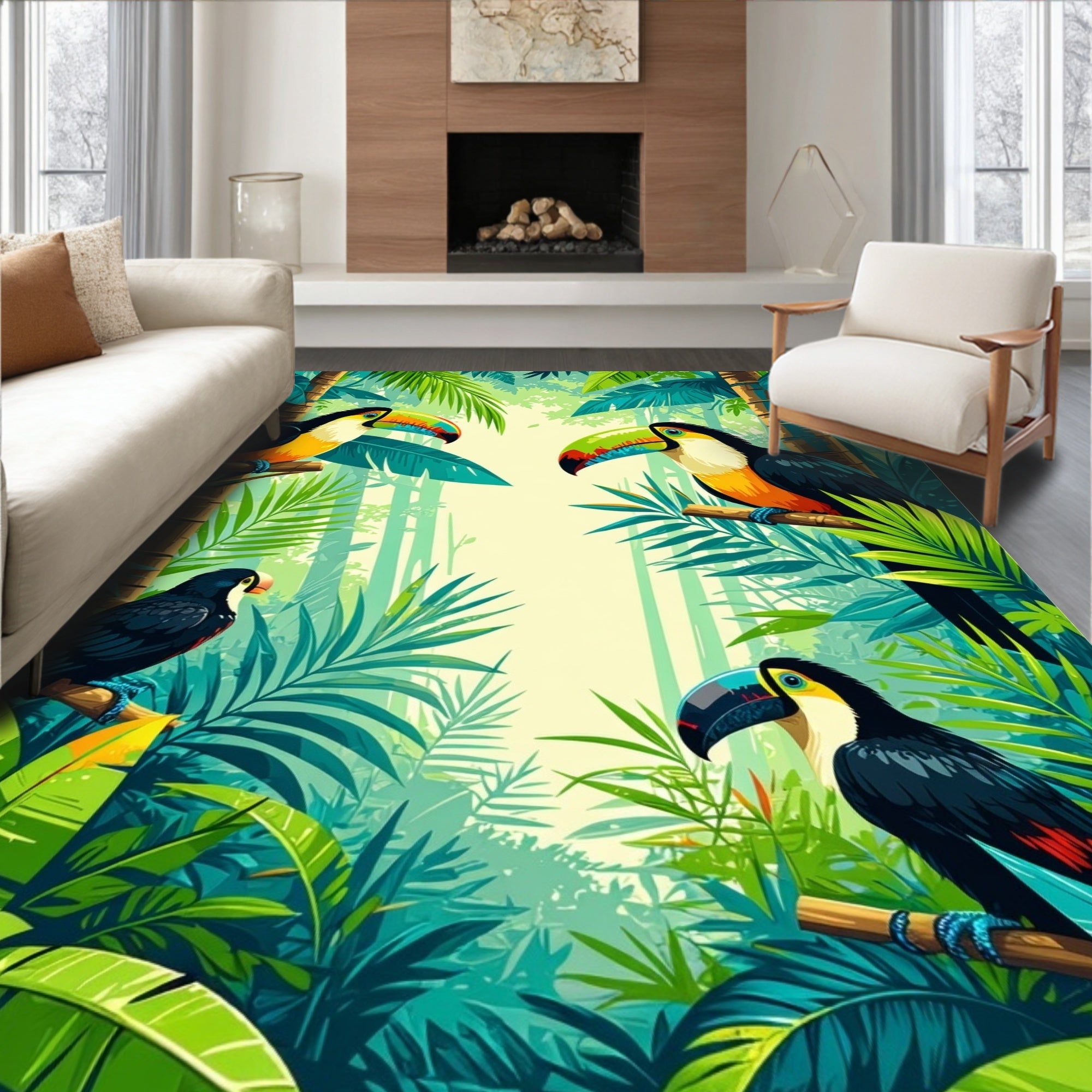 Tropical Toucan Jungle Scene Rug