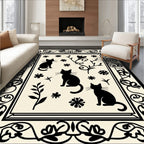 Black Cat Floral Design Rug