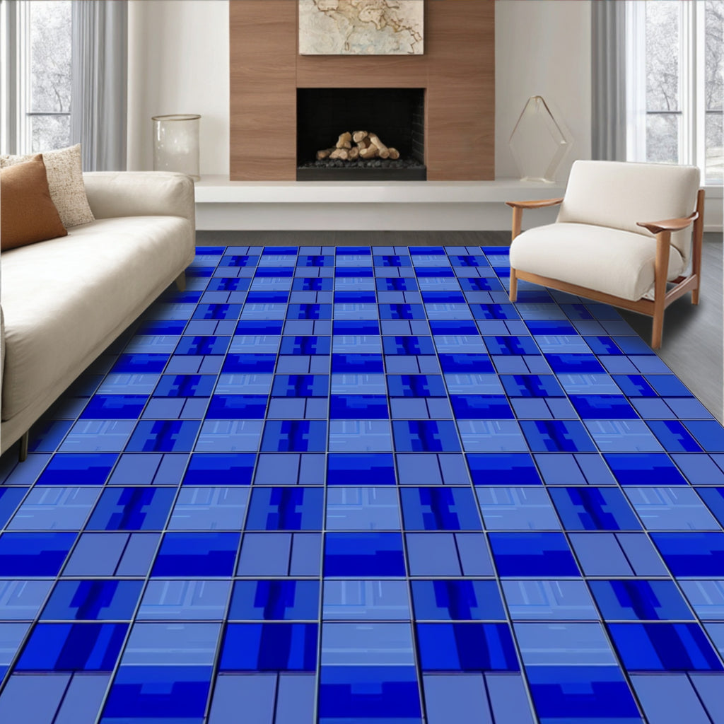 Geometric Blue Contemporary Tile Pattern Rug