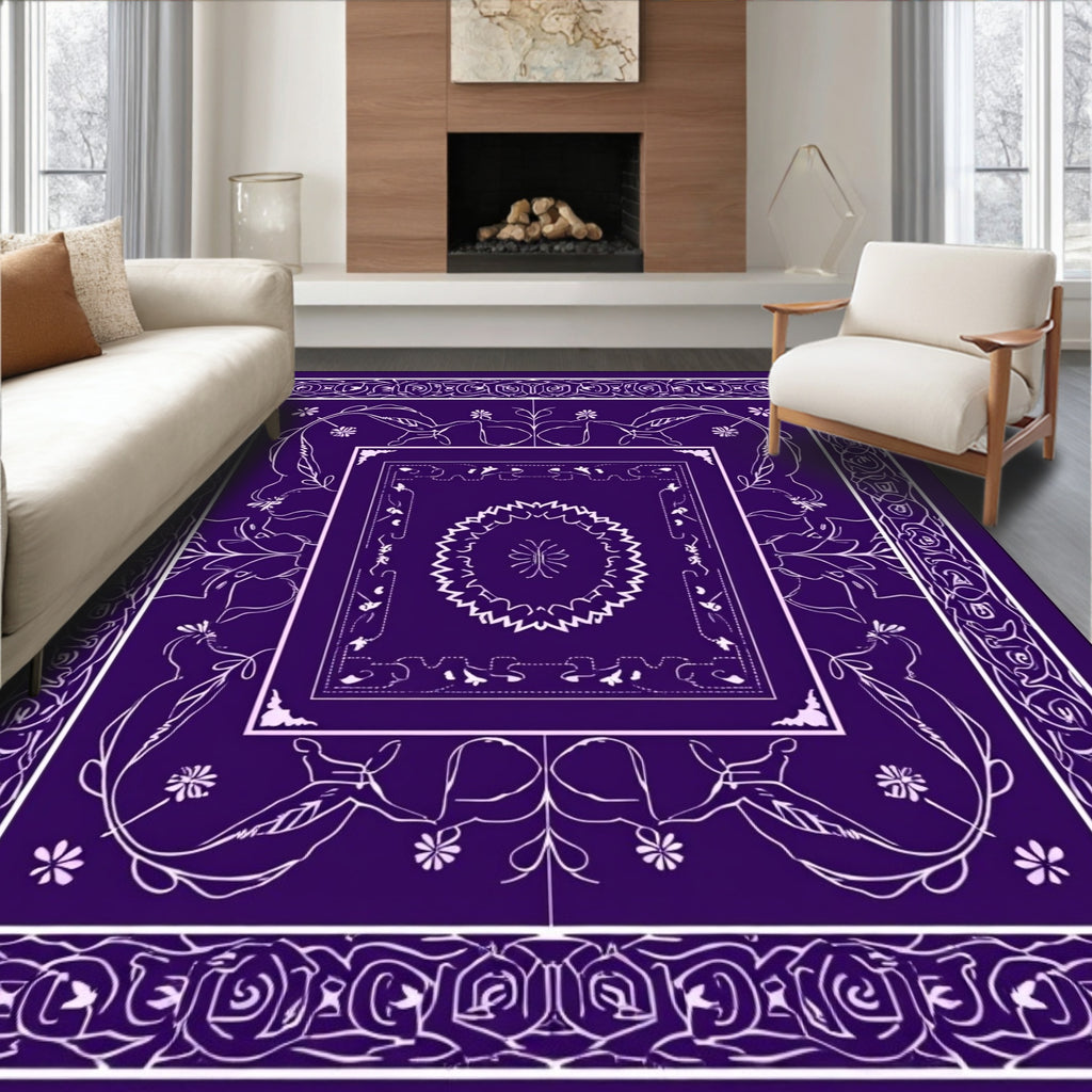 Deep Purple Floral Medallion Pattern Rug