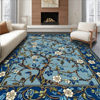 Blue Floral Tree Vine Pattern Rug
