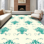 Teal Floral Damask Scrollwork Rug