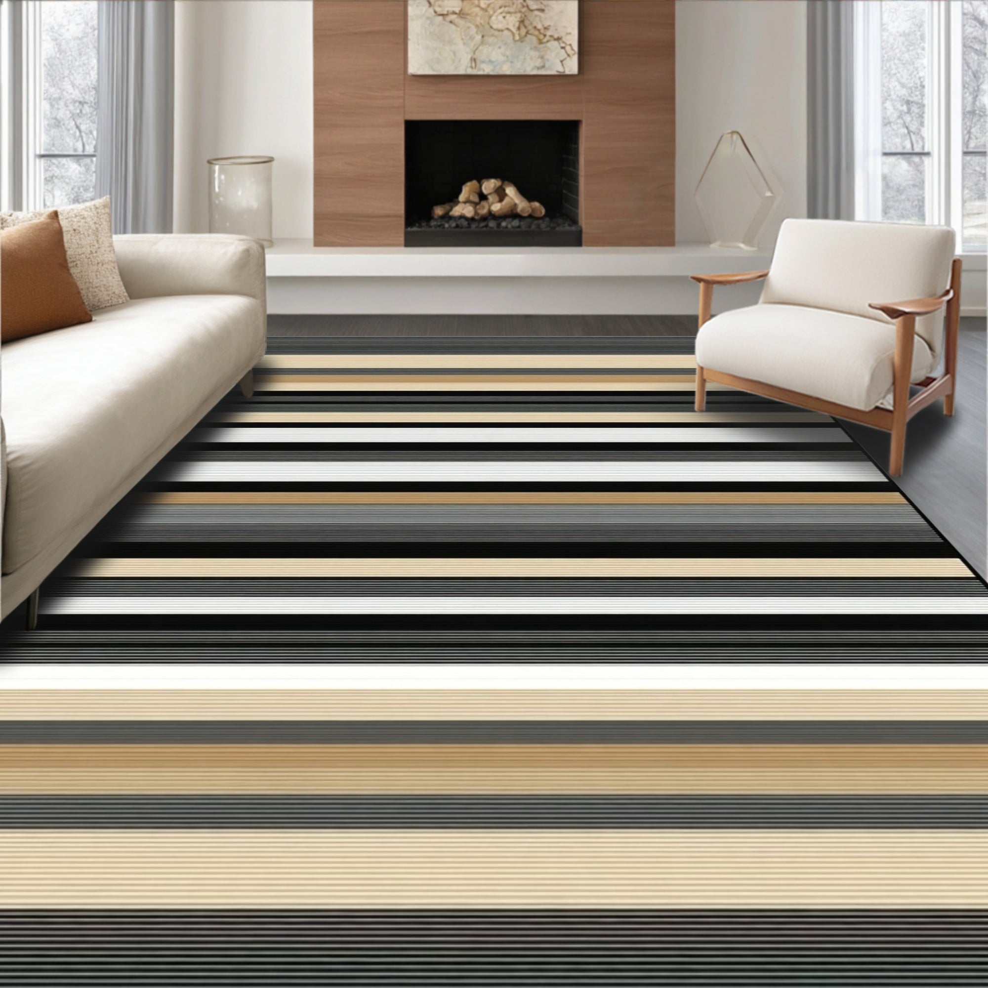 Modern Striped Horizontal Pattern Rug