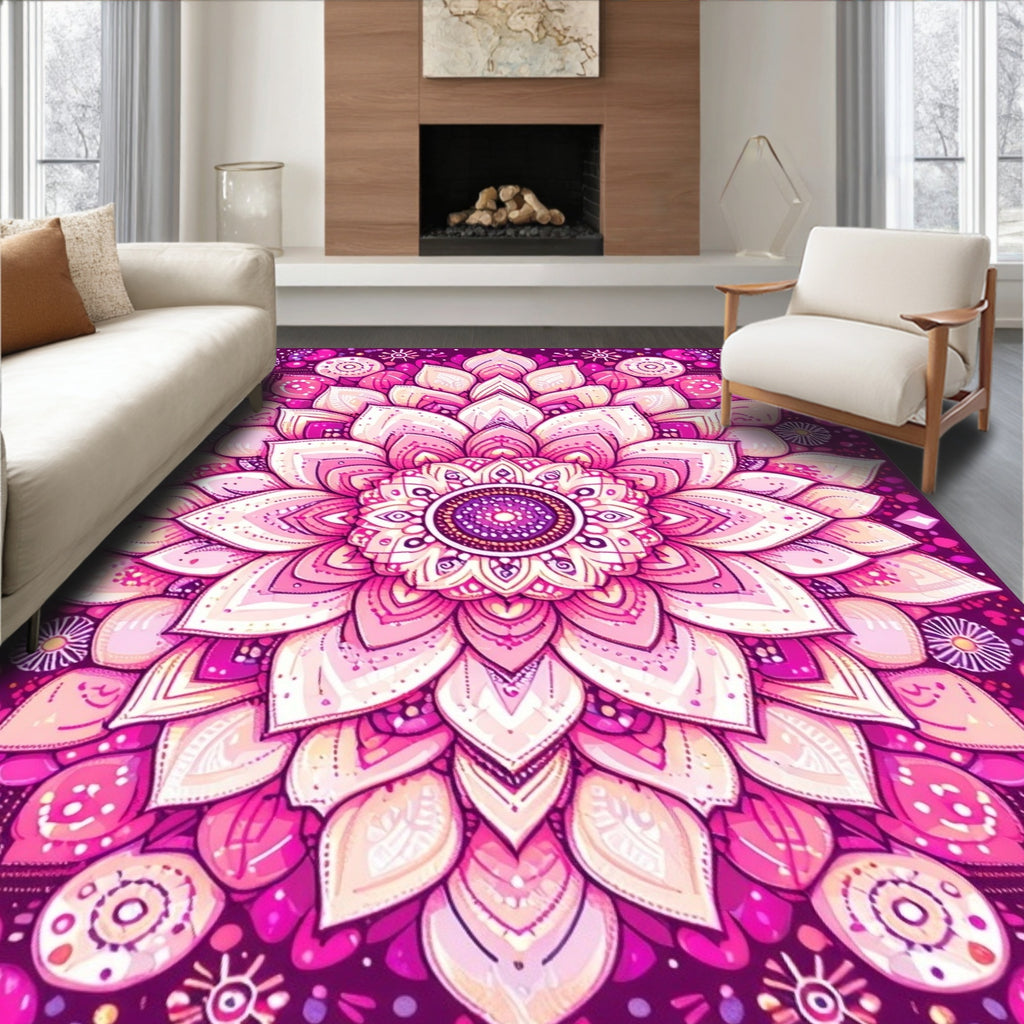 Vibrant Pink Mandala Floral Pattern Rug