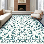 Dark Teal Floral Vine Pattern Rug