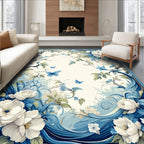 Whimsical Blue Floral Butterfly Embrace Rug