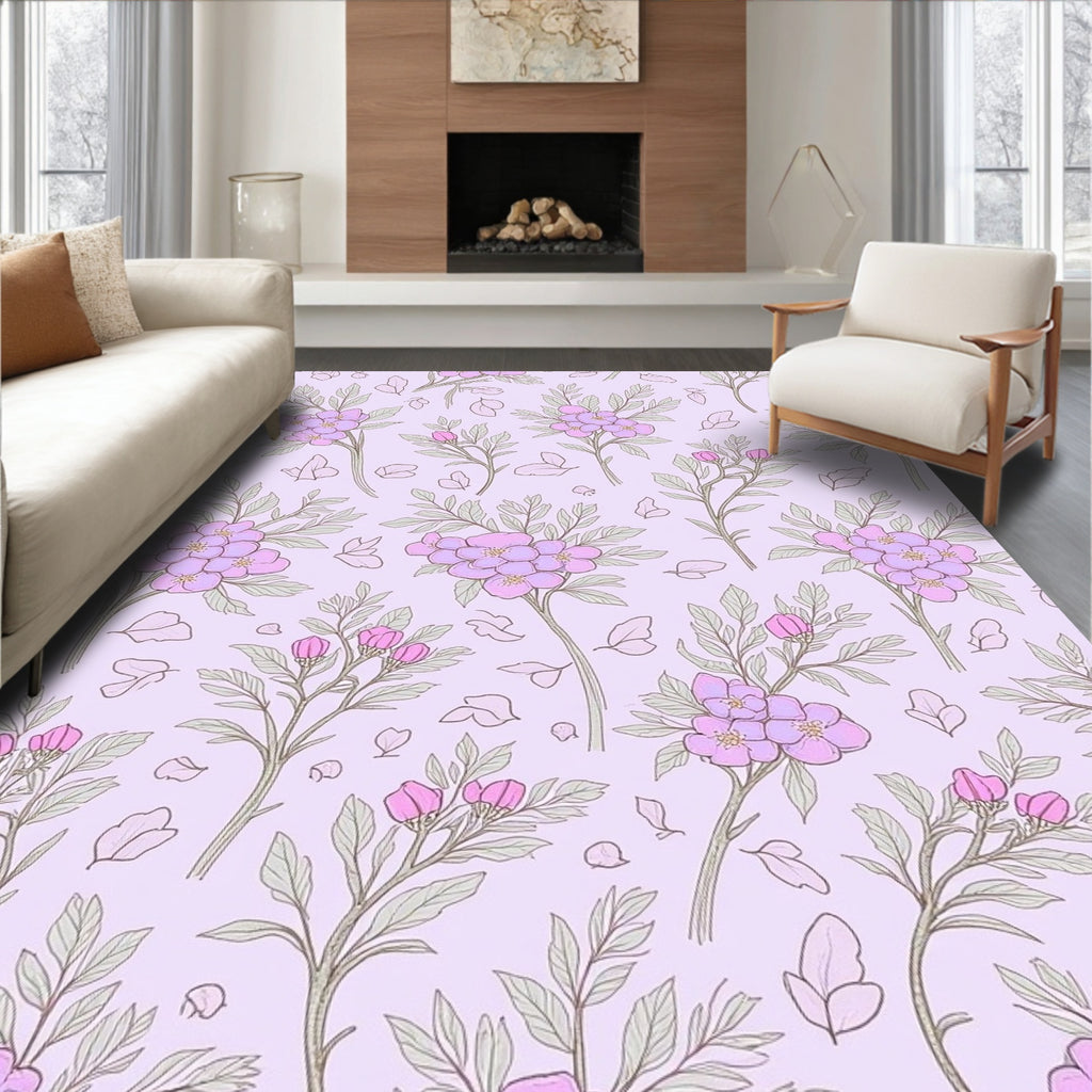 Pastel Floral Sprig Vine Pattern Rug