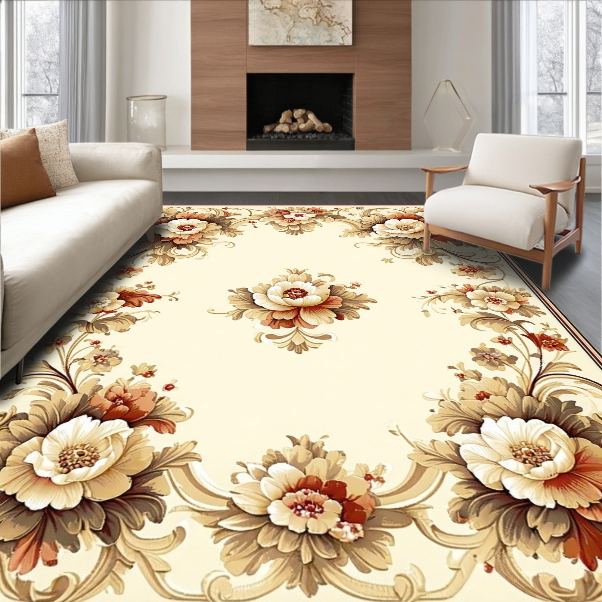 Ornate Floral Scrollwork Design Rug