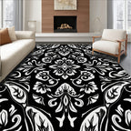 Black White Floral Damask Pattern Rug