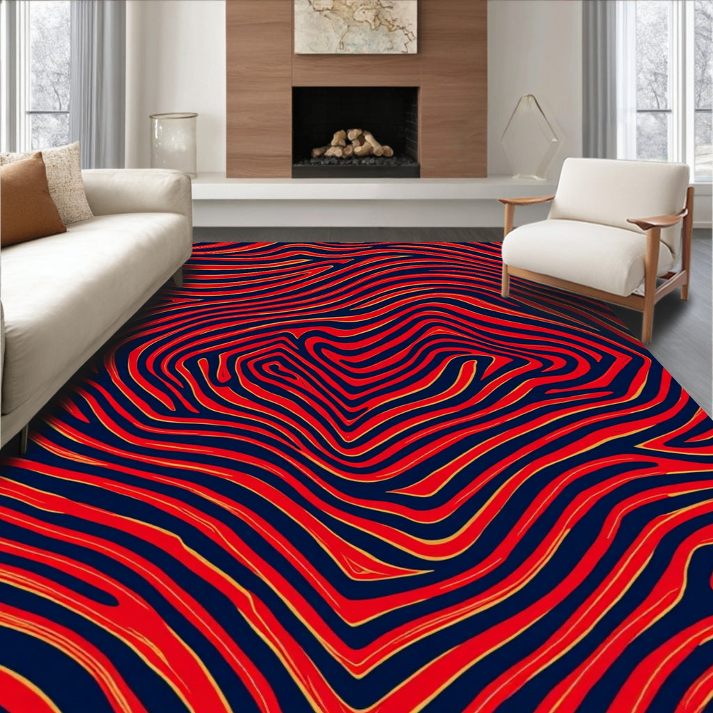 Bold Red Gold Wavy Stripes Rug