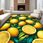 Vibrant Yellow Lemons Green Leaves Rug