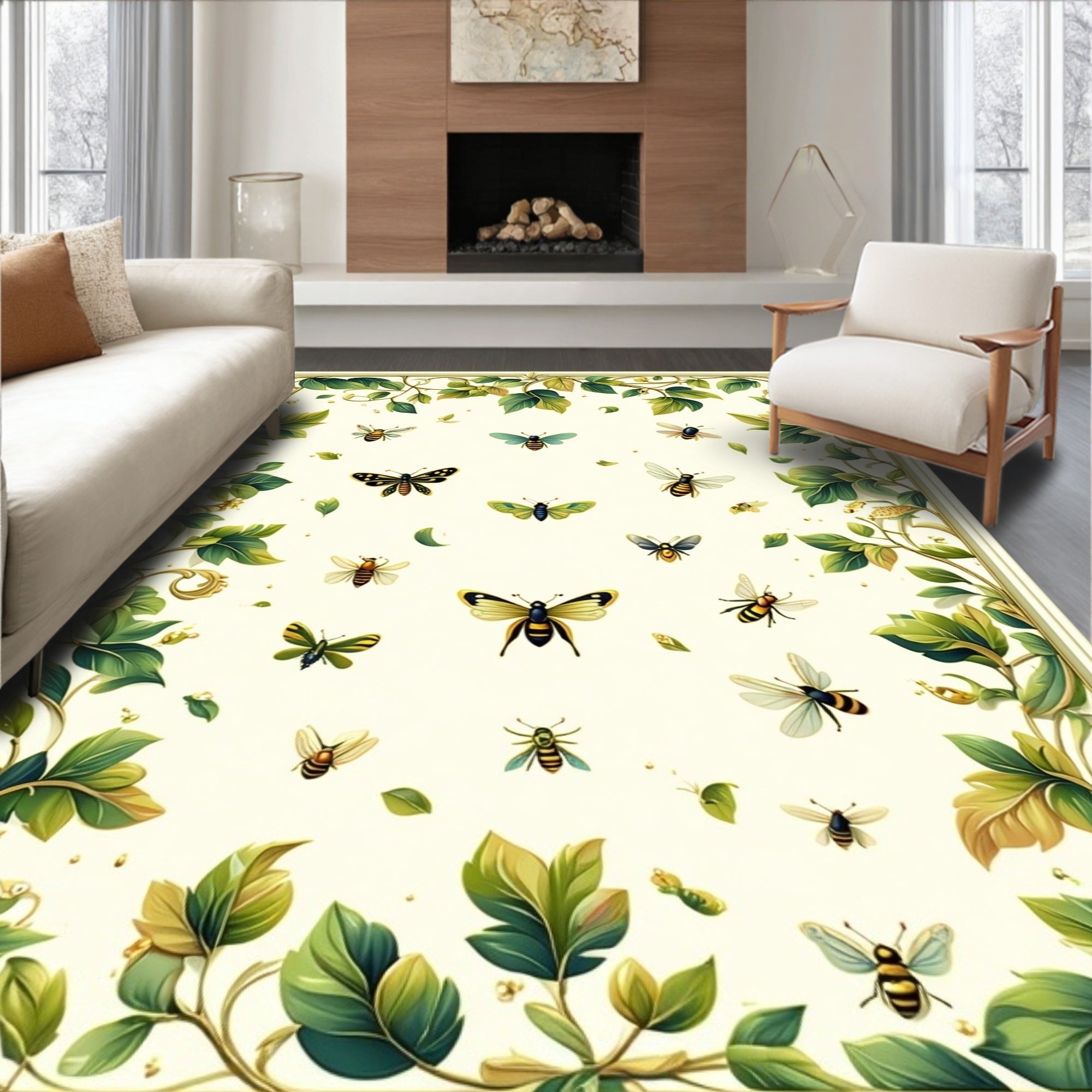 Vining Insects Butterflies Pattern Rug