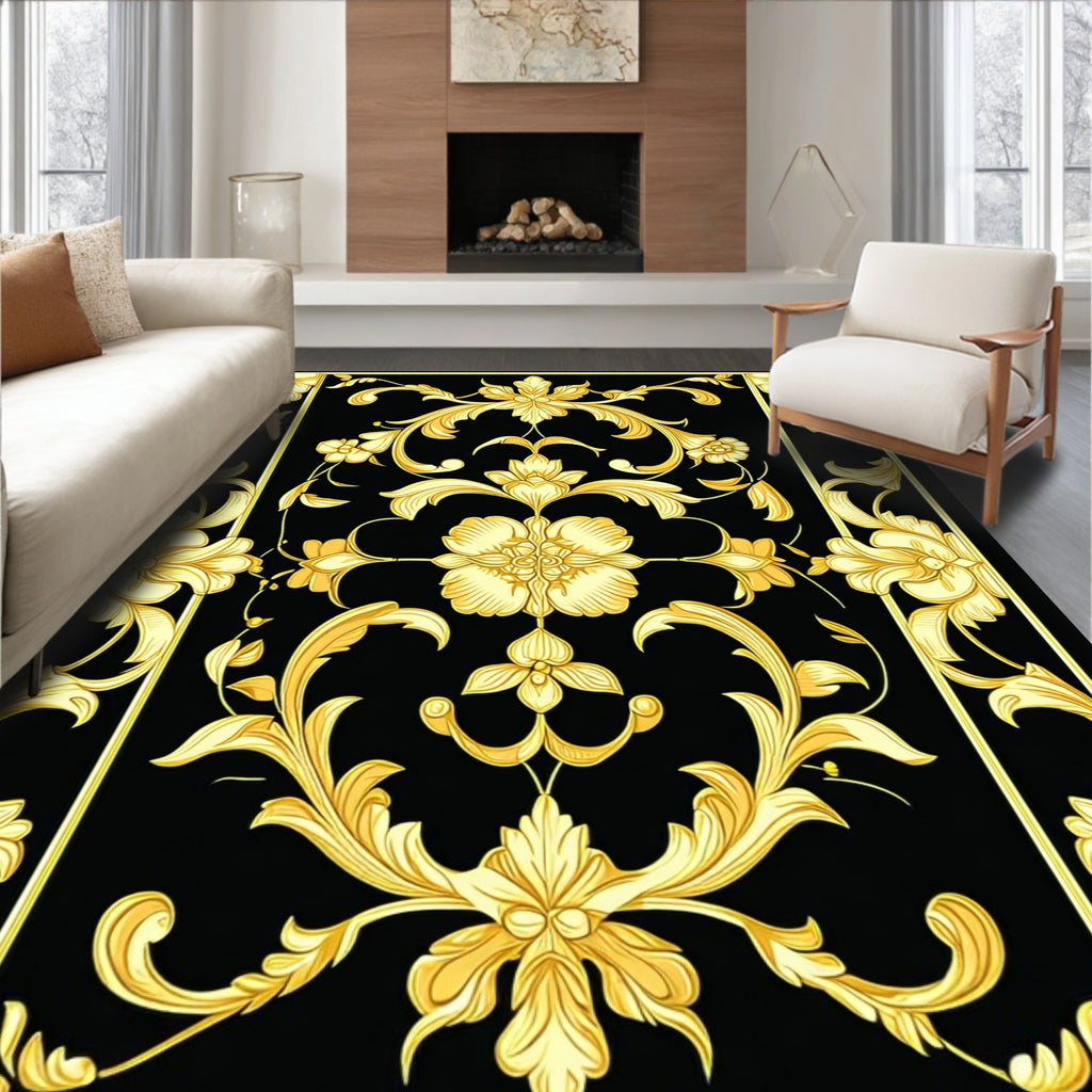 Ornate Gold Floral Vintage Tapestry Rug