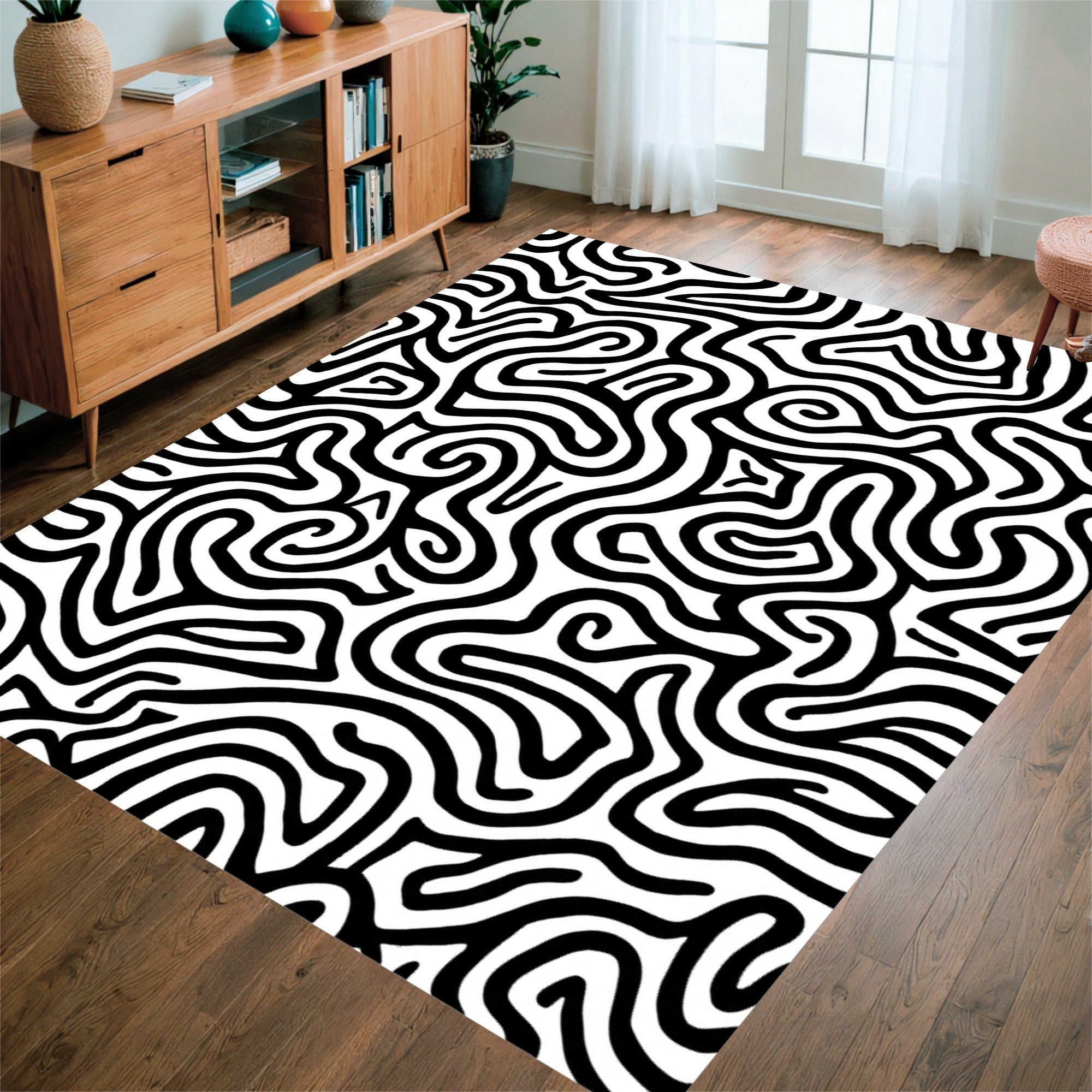 Monochromatic Abstract Labyrinth Rug