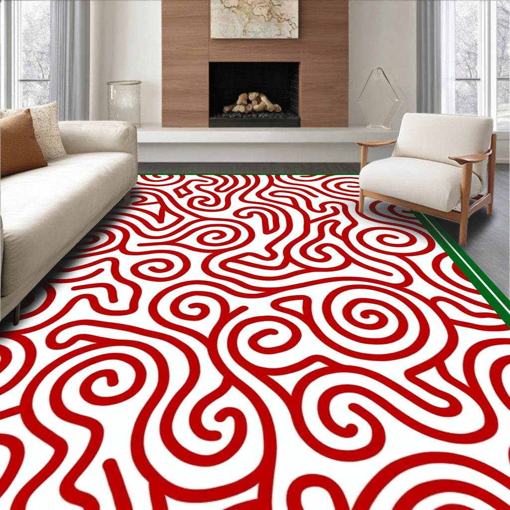 Ornate Red Swirl Infinite Maze Rug