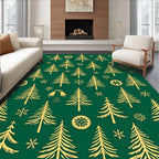 Gold Pine Trees Snowflakes Bells Rug