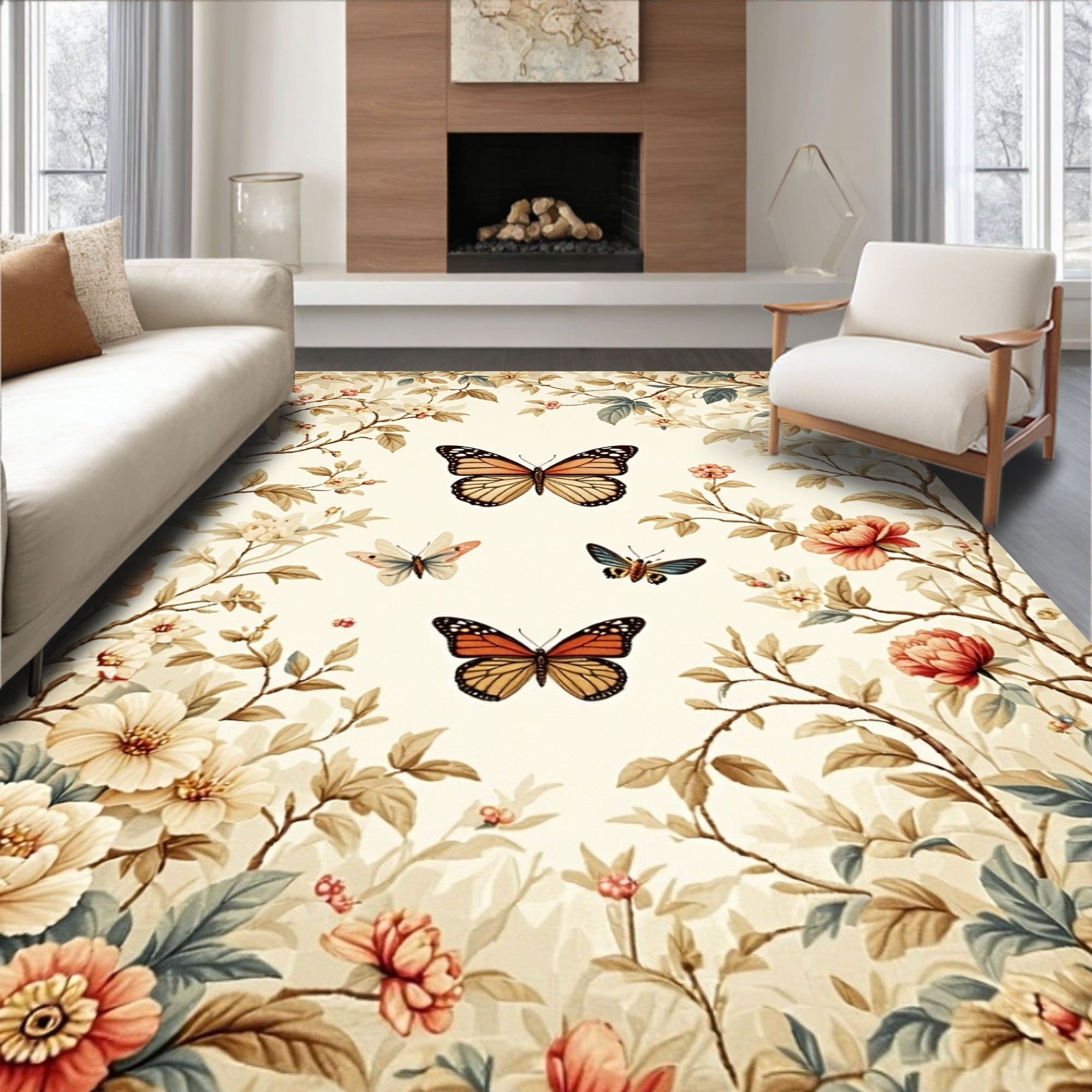 Floral Butterfly Garden Pattern Rug