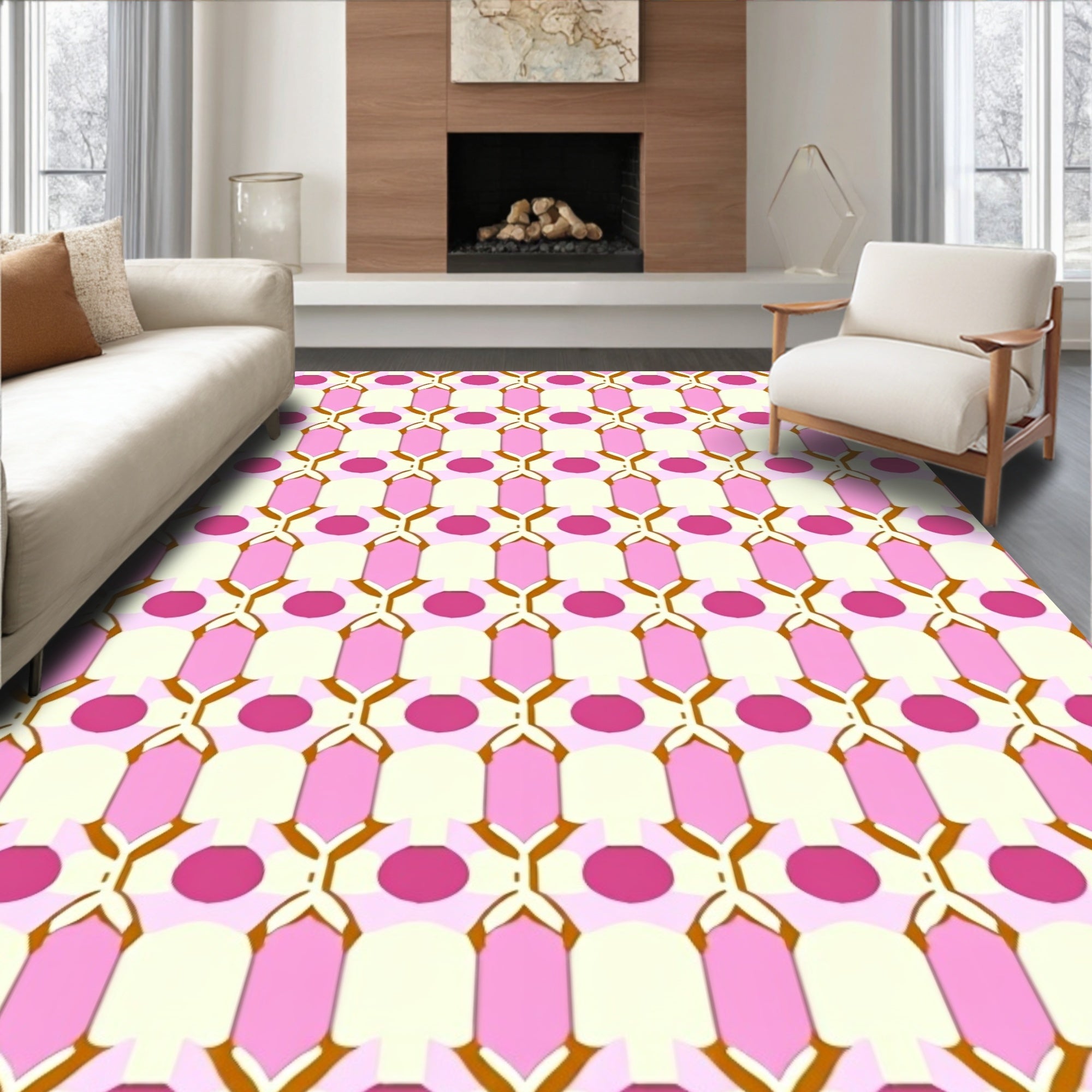 Pink Geometric Lattice Pattern Rug